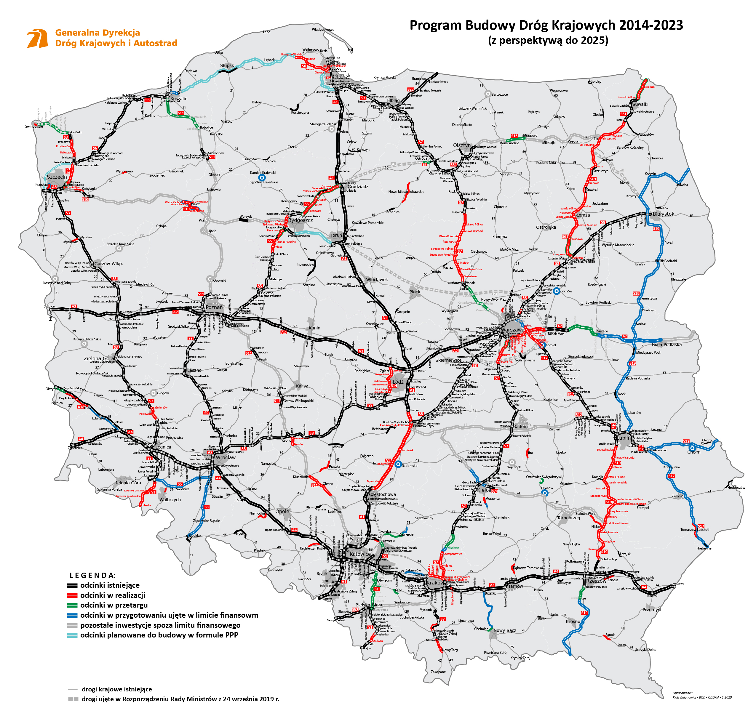 Aktualna Mapa Programu Budowy Dróg Krajowych 2014-2023